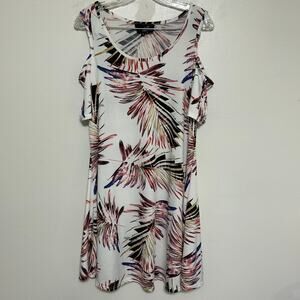 Lexington Avenue Tropical Palm Cold Shoulder Dress 1X